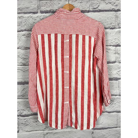 Ali Miles Womens S Coastal Vacation Preppy Nautical Wire Collar Tunic Top Linen - Picture 4 of 13